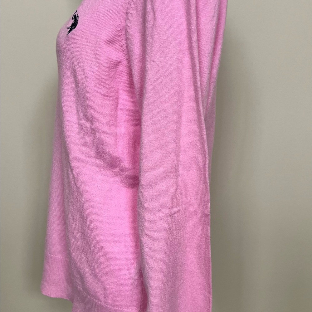 U.S. Polo Assn. Pink V-Neck Sweater Logo rayon polyester nylon woman’s large - Picture 3 of 6